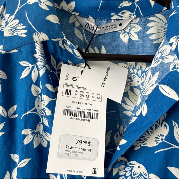NWT - ZARA Blue & White Ruffle Floral Print Dress - Picture 3 of 5